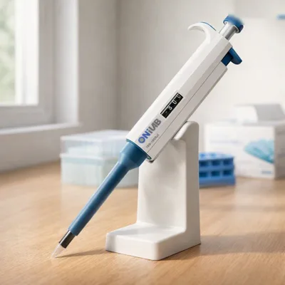 ONiLAB adjustable micropipette, 100-1000 µL on an oak lab bench by a window